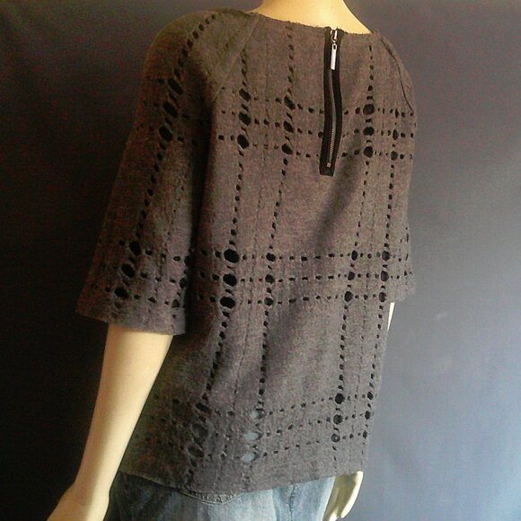 Tory Burch Gray Wool Holes Black Lined Frayed Sweater Sm - Picture 8 of 13